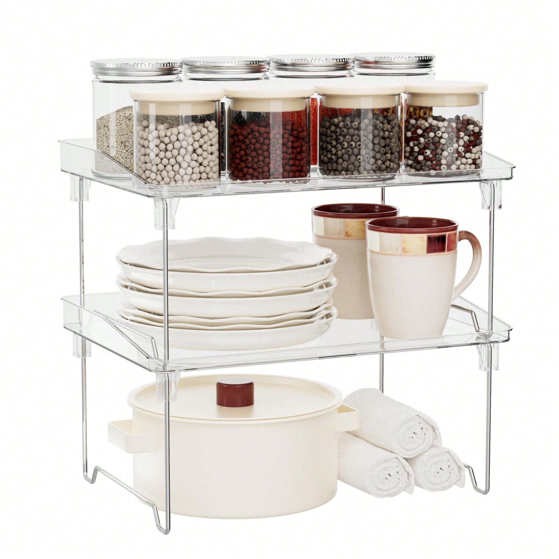 Kitchen Appliances Cabinet - 2 Pcs Cabinet Organizer Shelf, Stackable