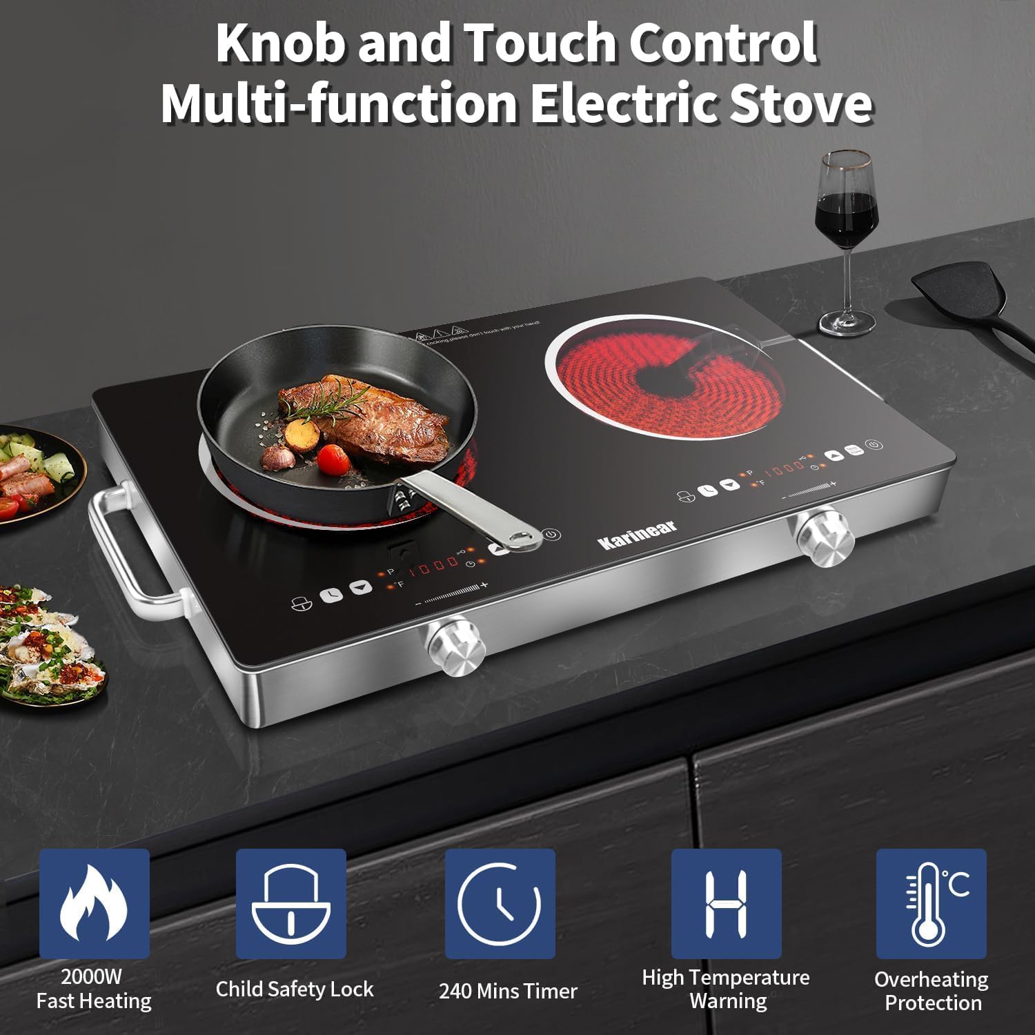 Karinear Ceramic Hob 2 Zones,  - đánh giá và giá Induction Cooktop Portable