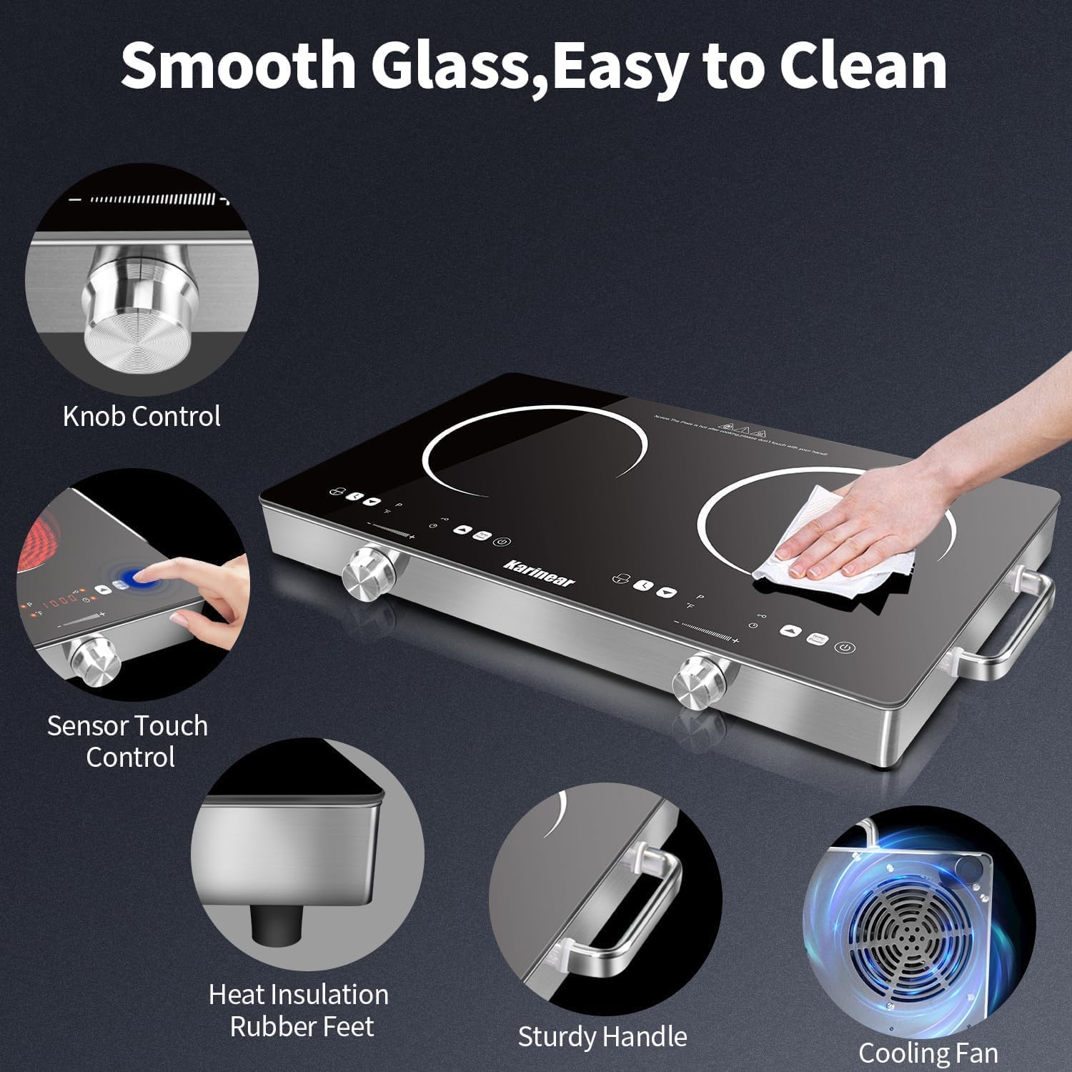 Karinear Ceramic Hob 2 Zones,  - đánh giá và giá Induction Cooktop Portable